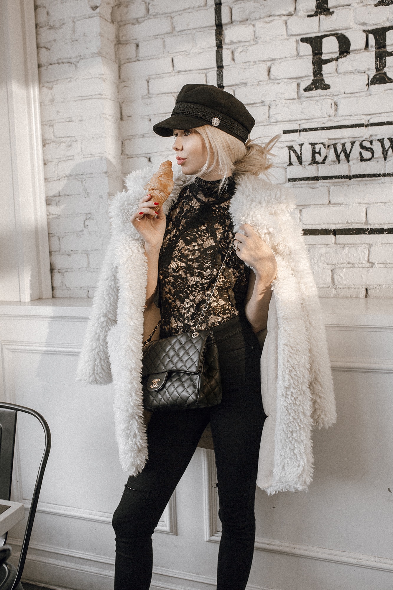 Sarah Loven wears Zara Faux Fur Coat