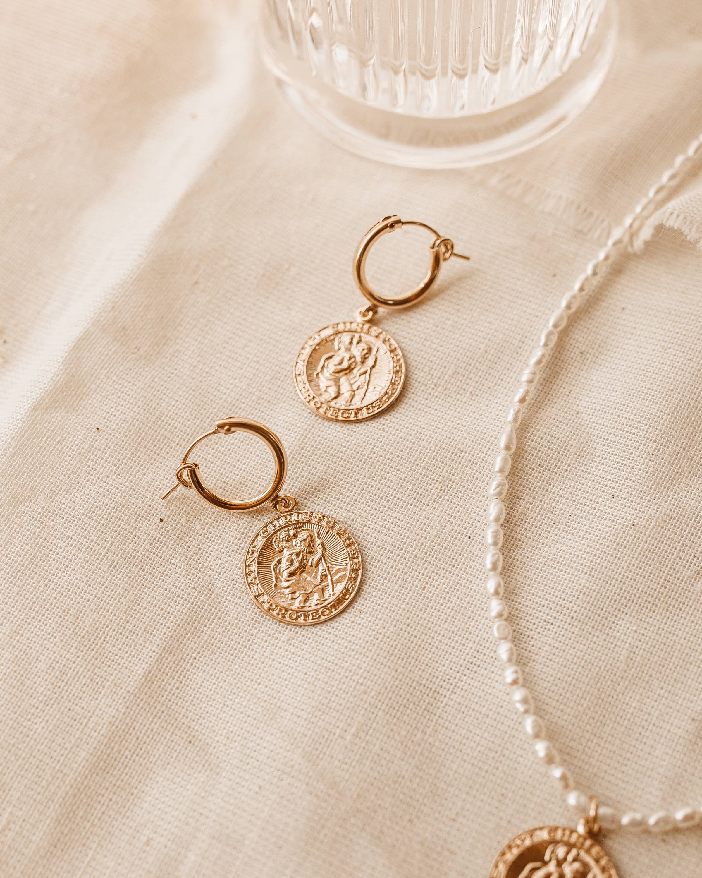 Sarah Loven x Biou Limon Saint Christopher Gold Coin Earrings